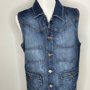 Zara Man Mens Button Front Distressed  Denim Vest Size Small